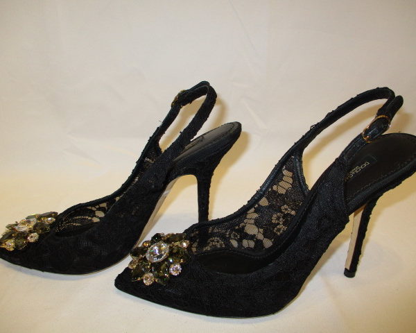 Dolce & Gabbana-Crystal Accent Sling Back Heels