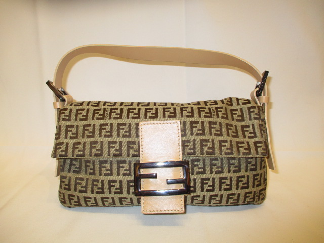 Fendi Zucchino Baguette - Brown Shoulder Bags, Handbags - FEN291982