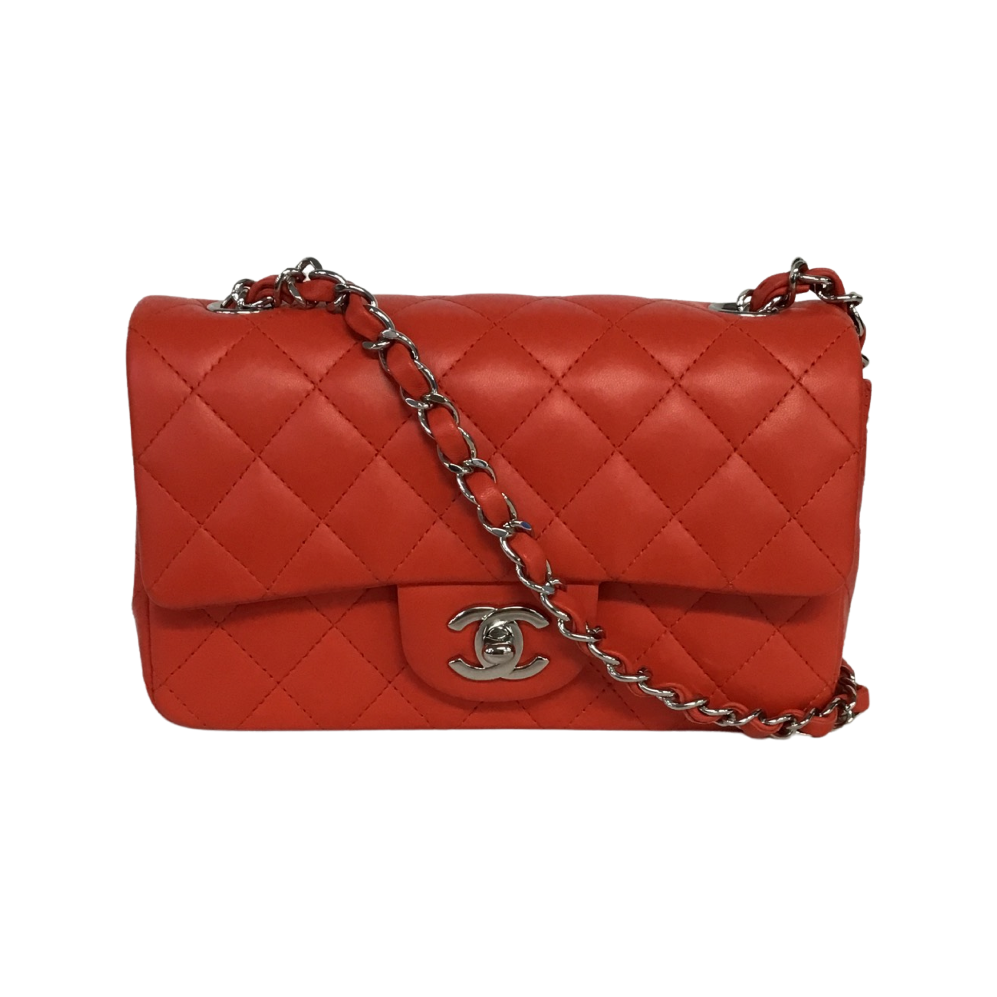 CHANEL Patent Quilted Mini Flap Orange 61089